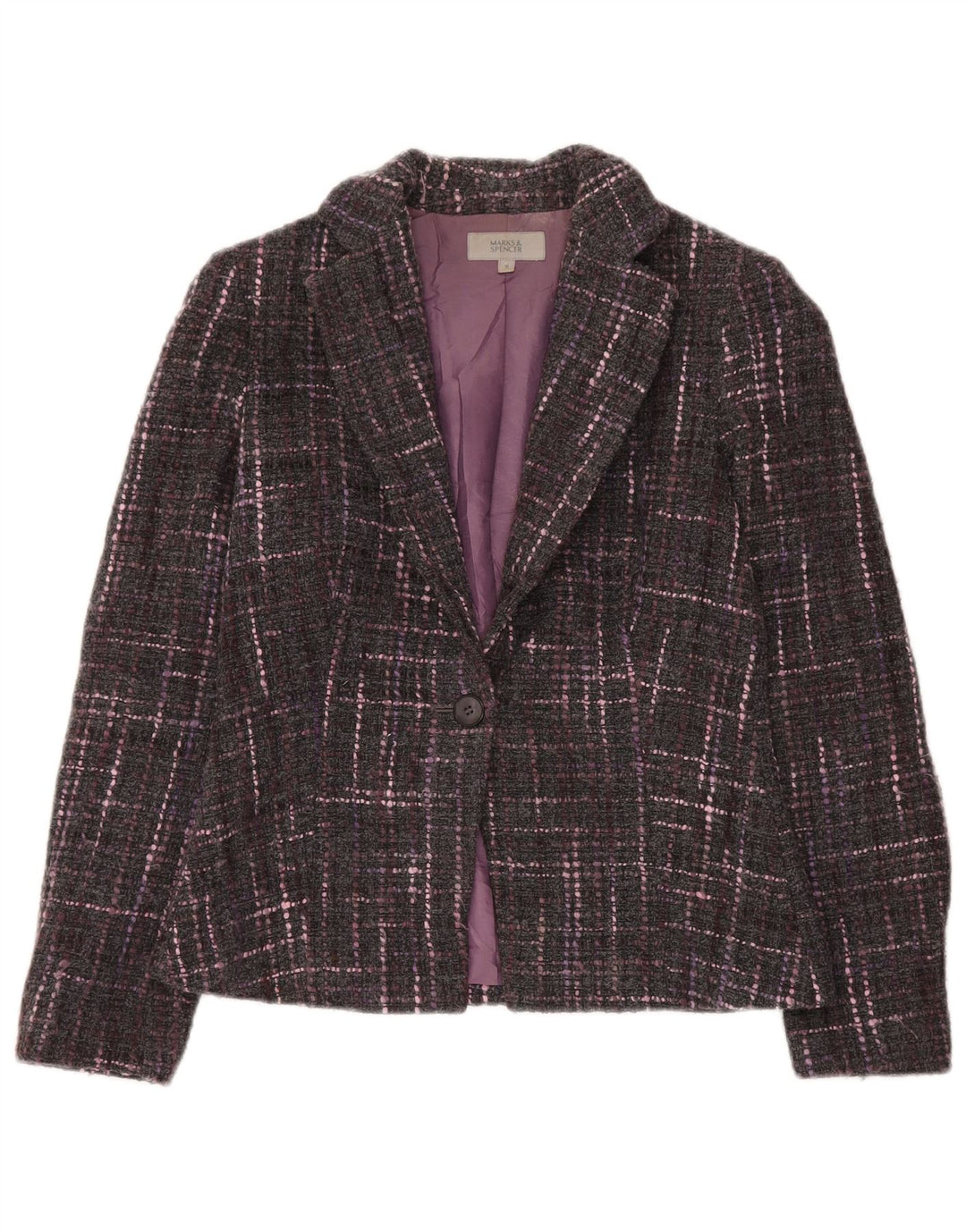 Marks & Spencer Damen-Blazer mit 1 Knopf, Gr. 10, klein, grau kariert