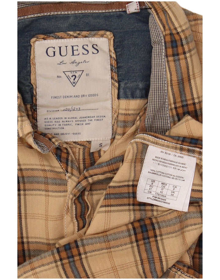 Guess Herren-Flanellhemd, klein, beige, kariert, Baumwolle