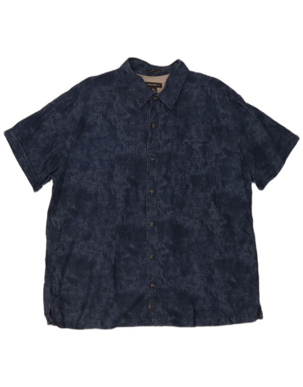 Eddie Bauer Herren-Hemd, kurzärmelig, klassische Passform, XL, Marineblau, Blumenmuster, Leinen