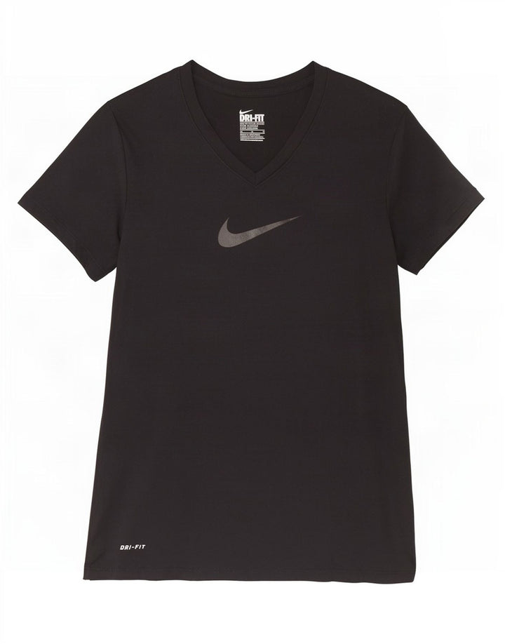 Nike Damen Dri Fit Slim Graphic T-Shirt Top UK 12 Medium Schwarz Polyester