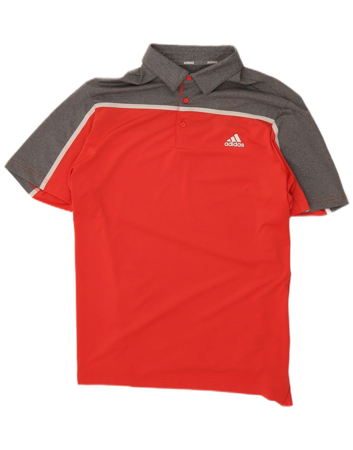 Adidas Herren-Poloshirt, großes rotes Colourblock-Polyester