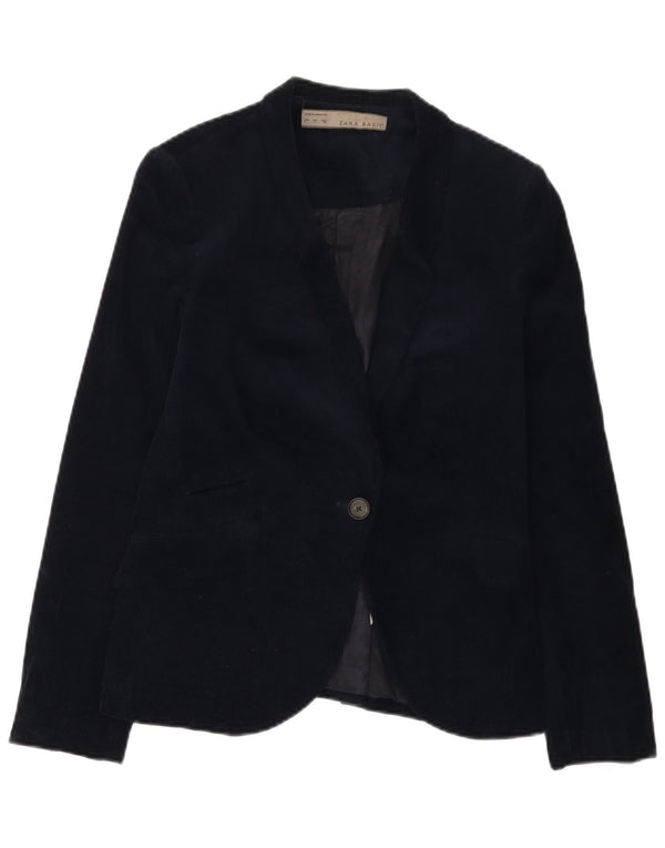 Zara Damen 1-Knopf-Blazer aus Cord, UK 14, große marineblaue Baumwolle