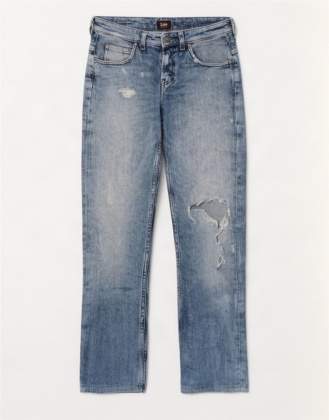 Lee Herren Knox Distressed Straight Jeans W29 L30 Blaue Baumwolle