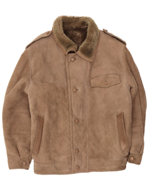 Vintage Herren Militär Shearling Jacke IT 52 XL Beige