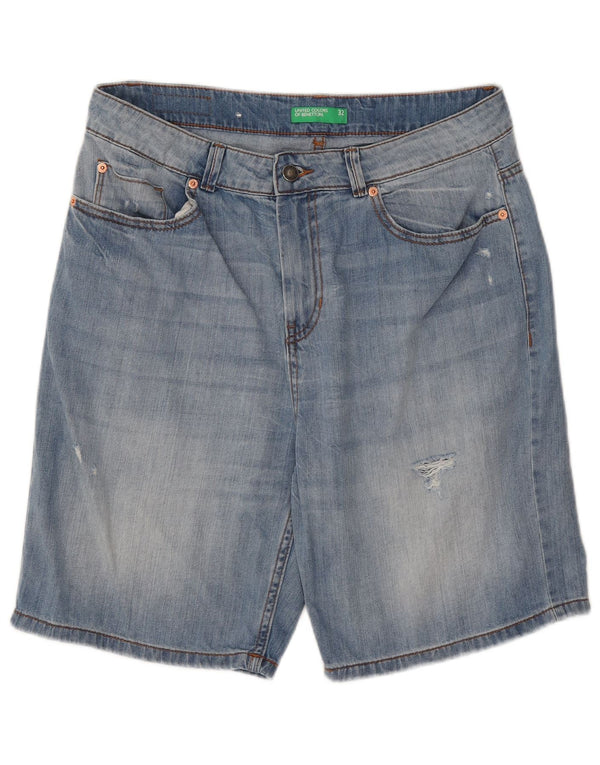 BENETTON Herren Jeansshorts W32 Mittelblau