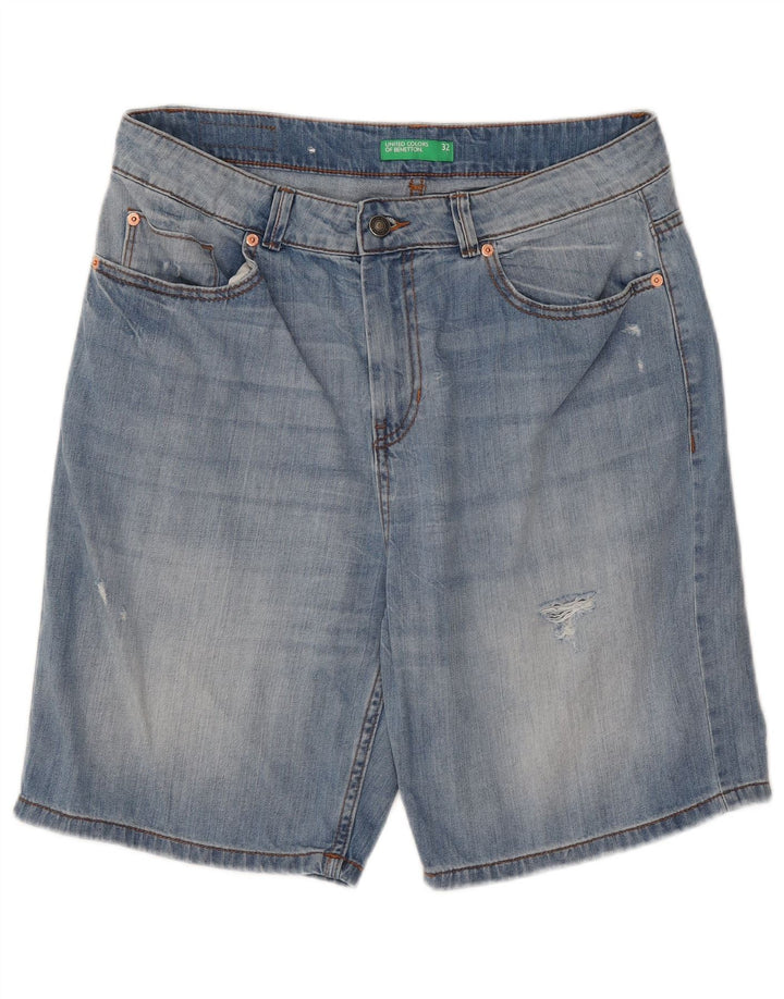 BENETTON Herren Jeansshorts W32 Mittelblau
