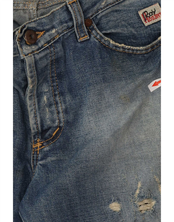 Roy Rogers Damen Distressed Bootcut Jeans W34 L32 Blaue Baumwolle