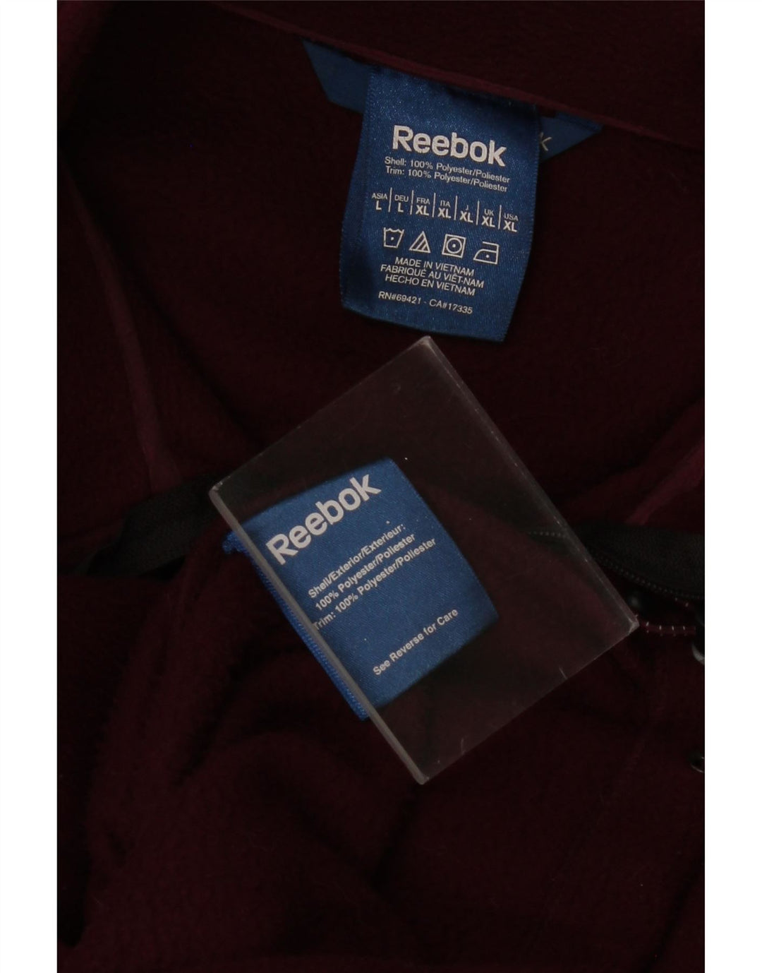 REEBOK Herren Fleecejacke UK 42 XL Burgunderfarbenes Colourblock-Polyester