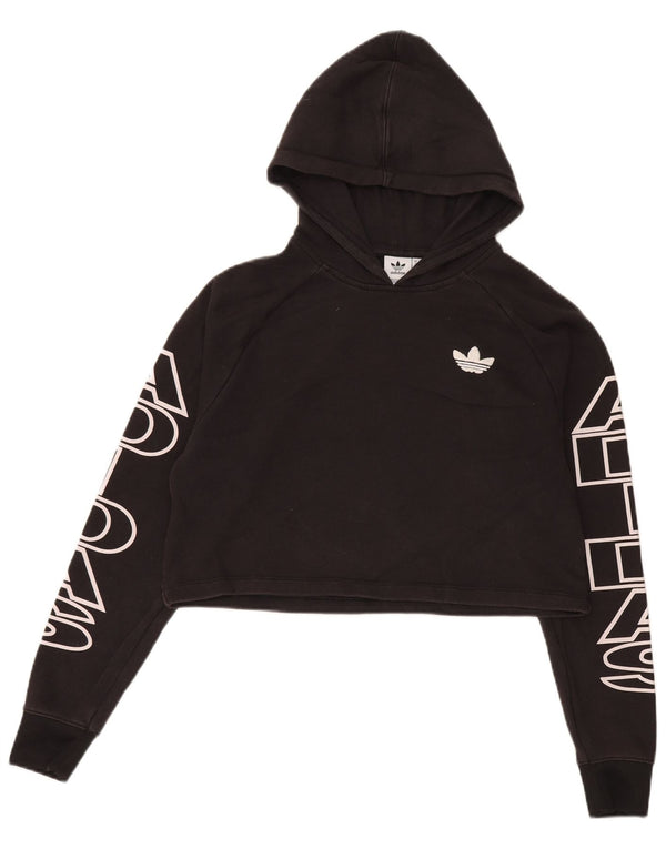 Adidas Damen Crop Graphic Übergroßer Kapuzenpullover UK 6 XS Schwarz Baumwolle
