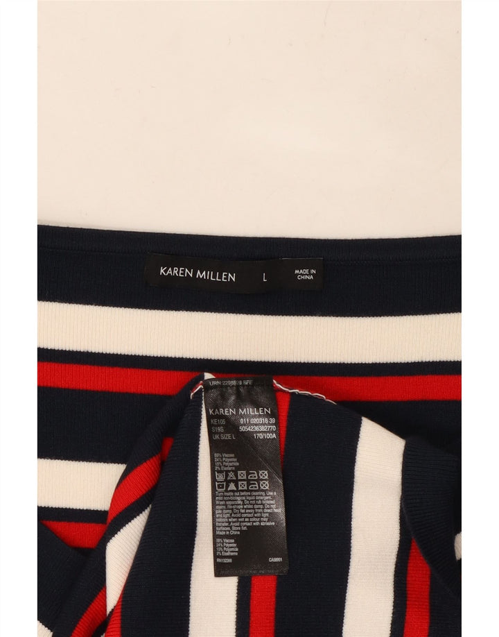 KAREN MILLEN Damen Top Langarm UK 14 Groß Mehrfarbig gestreift