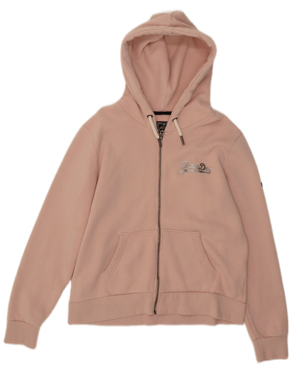 Superdry Damen-Kapuzenpullover mit grafischem Reißverschluss, UK 14, Größe L, Rosa, Baumwolle