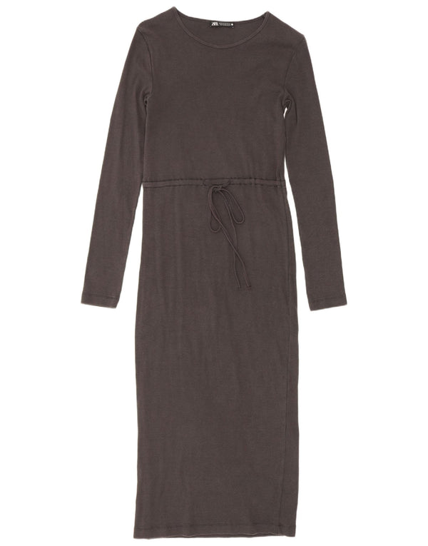 Zara Damen Langarm-Maxikleid UK 4 XS Grau