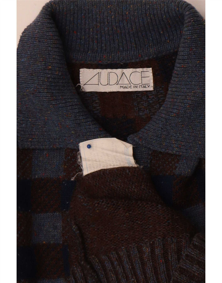 Vintage Herren-Pullover mit Rollkragen, groß, grau kariert, Wolle
