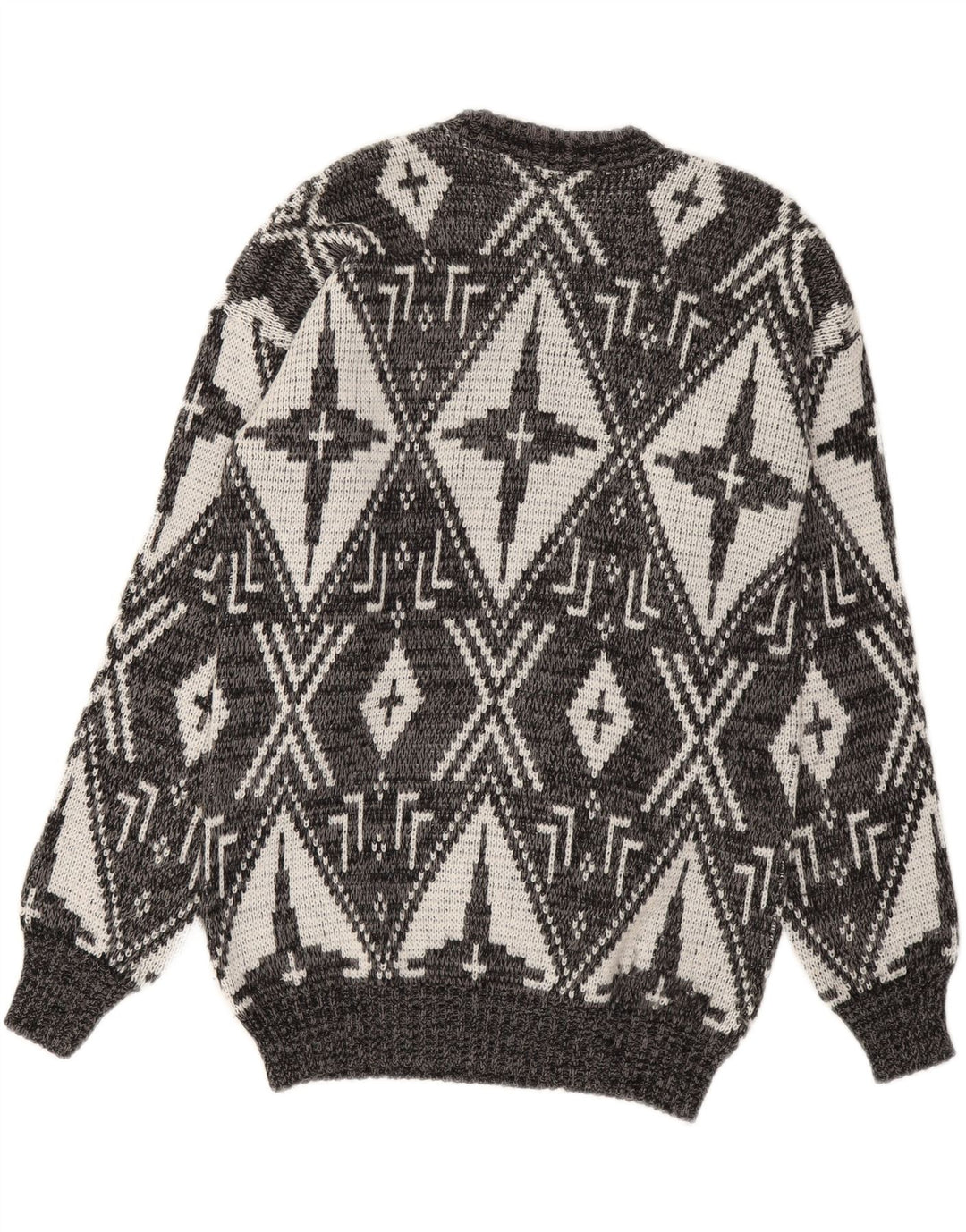 VINTAGE Mens Crew Neck Jumper Sweater Medium Grey Geometric Vintage Vintage and Second-Hand Vintage from Messina Hembry 