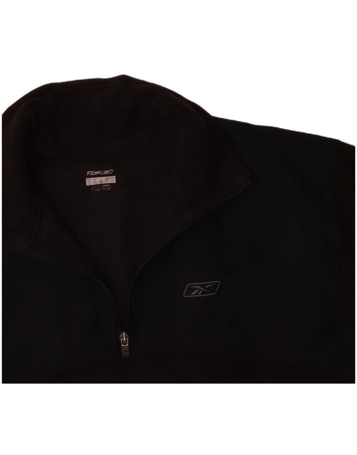 REEBOK Mens Zip Neck Fleece Jumper Large Black Polyester