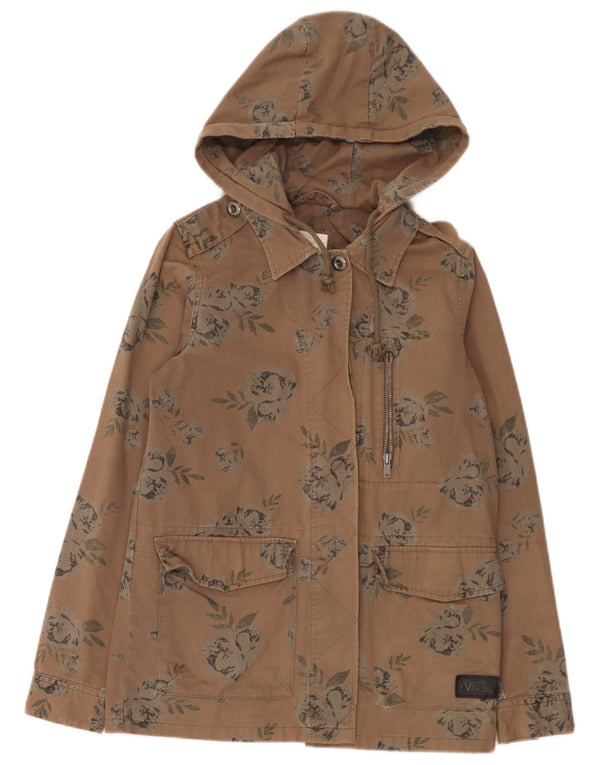 Vans Damen-Militärjacke mit Kapuze, UK 14, mittelbraune Baumwolle mit Blumenmuster