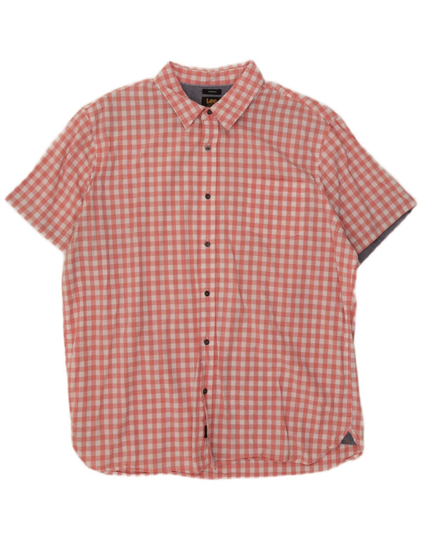 Lee Herren-Stretch-Kurzarmhemd mit normaler Passform, 2XL, rosa Gingham-Baumwolle
