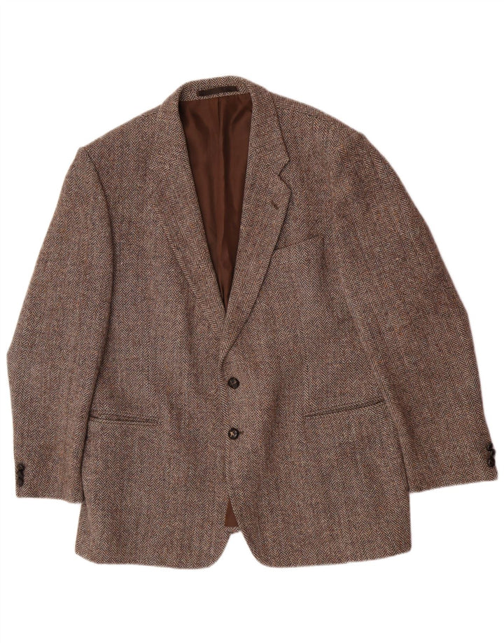 St Michael Herren-Blazer mit 2 Knöpfen, UK 38, mittelbraune Wolle mit Fischgrätenmuster