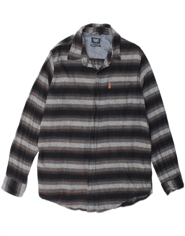CHAPS Mens Flannel Shirt Large Black Striped Cotton Vintage Chaps and Second-Hand Chaps from Messina Hembry 