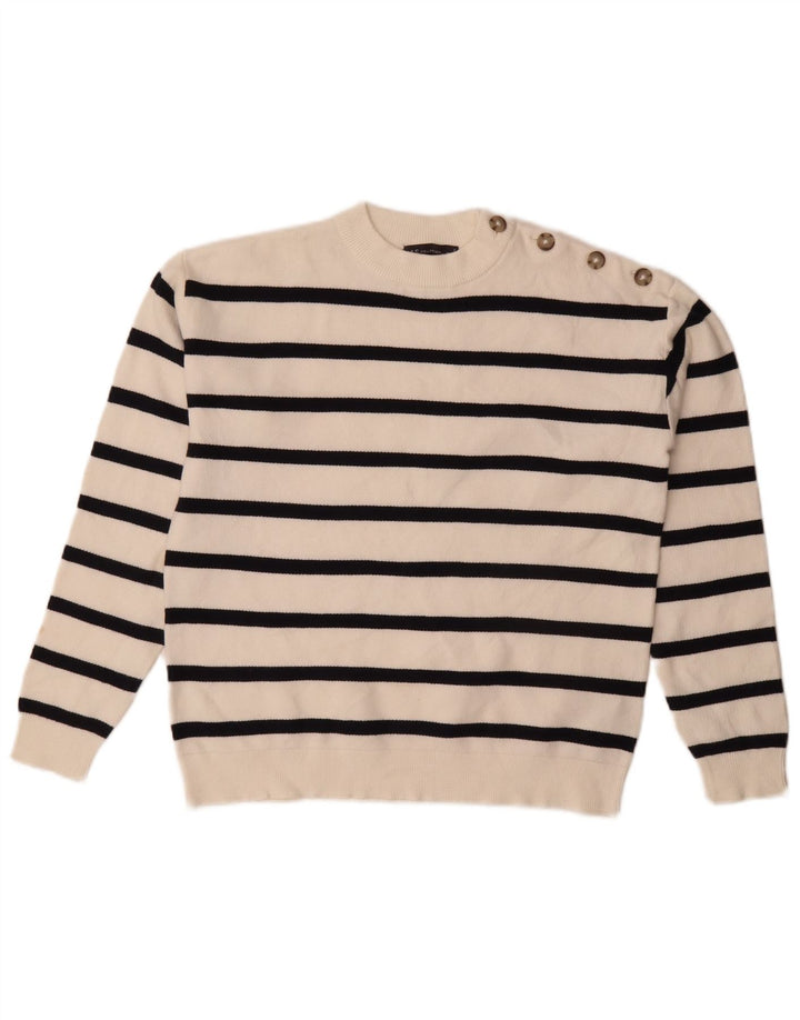 Marks & Spencer Damen-Pullover mit Rundhalsausschnitt, Gr. 10, Größe S, weiß gestreift