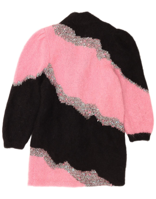 Vintage Damen Longline Cardigan Pullover UK 14 Mittelrosa Farbblock