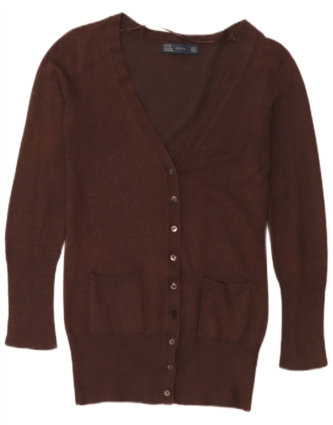 Zara Damen-Cardigan-Pullover UK 12 Mittelbrauner Rayon