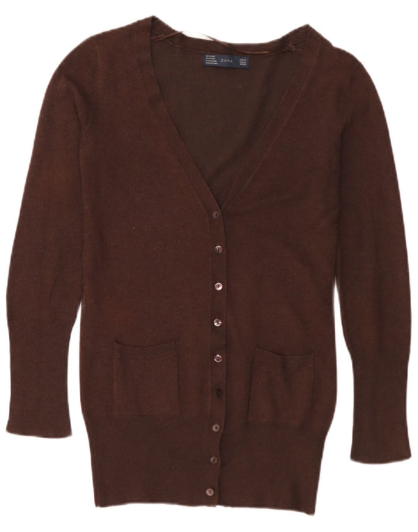 Zara Damen-Cardigan-Pullover UK 12 Mittelbrauner Rayon