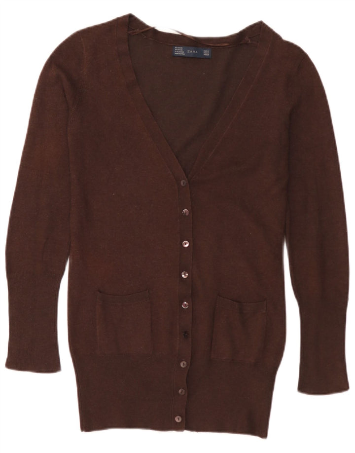 Zara Damen-Cardigan-Pullover UK 12 Mittelbrauner Rayon