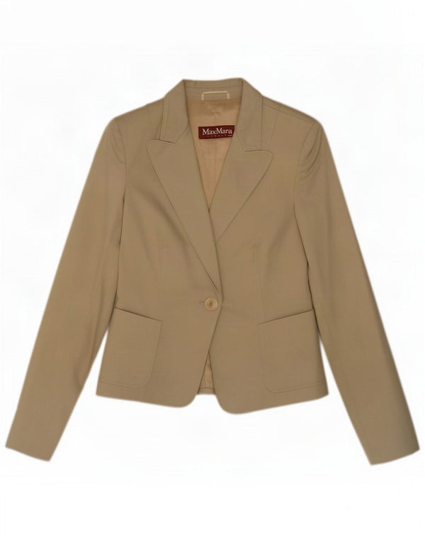 Max Mara Damen 1-Knopf-Blazerjacke UK 12 Mittelbeige Baumwolle