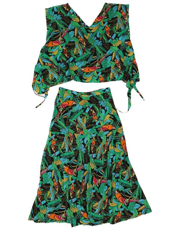 Vintage Damen 2-teiliges Rockset Medium W26 Grün floral hawaiianisch