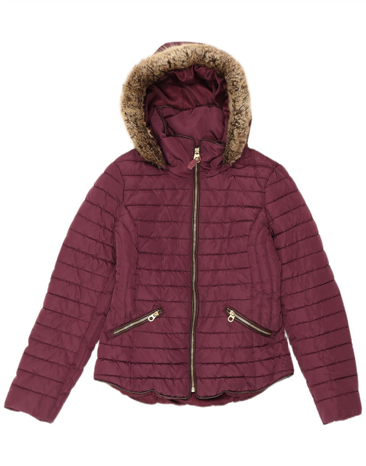 JOULES Wattierte Damenjacke mit Kapuze, UK 10, Größe S, Burgunderrot, Polyester