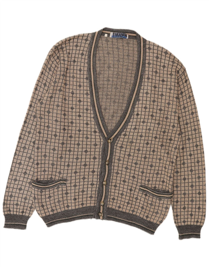 Spazio Herren-Cardigan-Pullover IT 52 Large Beige Check Cotton