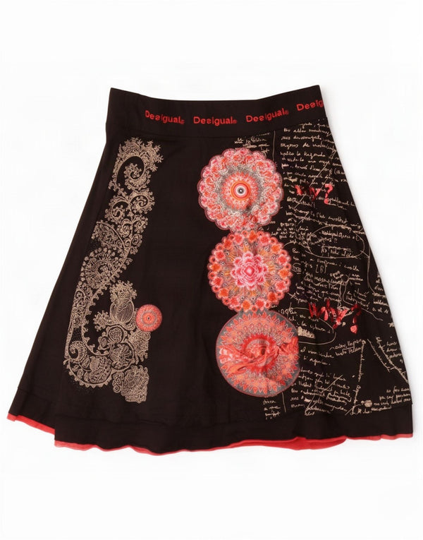 Desigual Womens Graphic A-Line Rock Small W28 Schwarze Paisley-Baumwolle