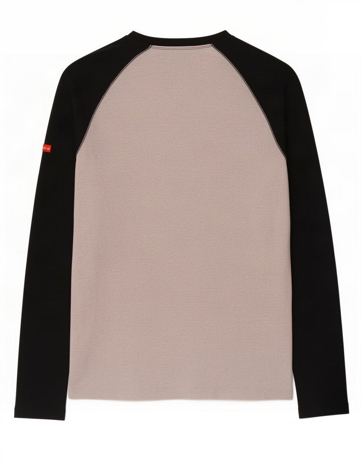 Superdry Herren-Oberteil aus langärmliger, mittelgrauer Colourblock-Baumwolle