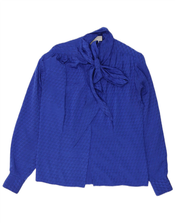 Evan Picone Damen-Hemdbluse mit vorderer Krawatte, US 4, klein, blauer Hahnentrittmuster
