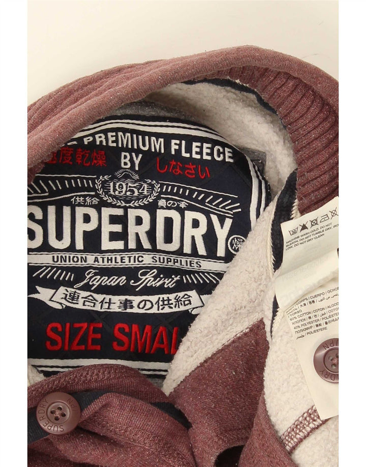 Superdry Herren-Sweatshirt mit Knopfkragen, Größe S, Burgunderrot, Baumwolle