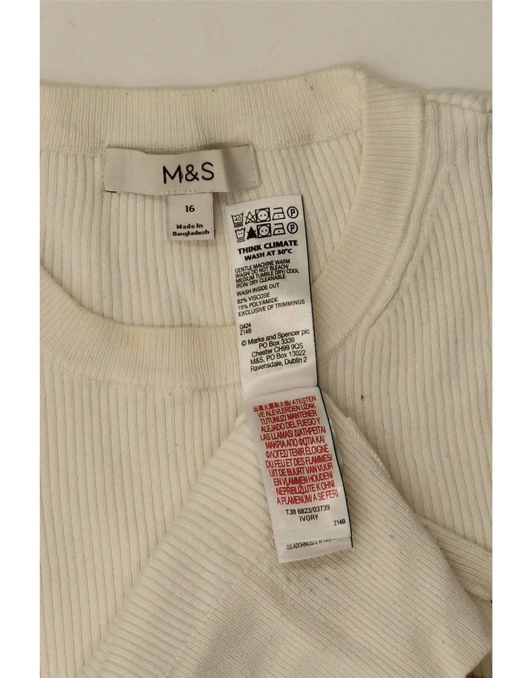 Marks & Spencer Damen Top Langarm UK 16 Large Weiße Viskose