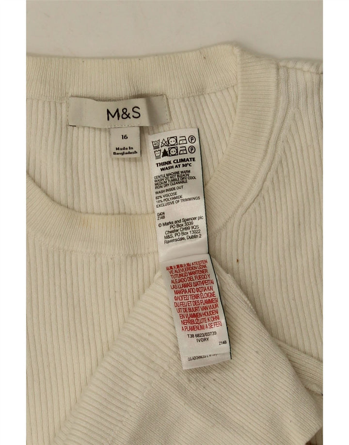 Marks & Spencer Damen Top Langarm UK 16 Large Weiße Viskose