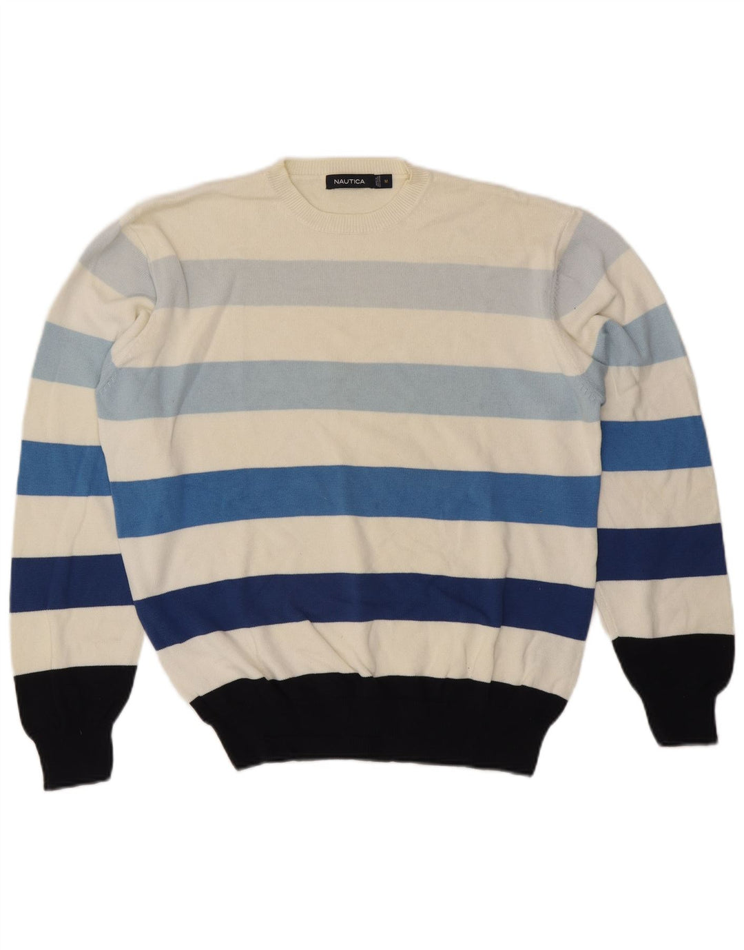 Nautica Herren-Pullover mit Rundhalsausschnitt, mittelgroße, cremefarbene, gestreifte Baumwolle