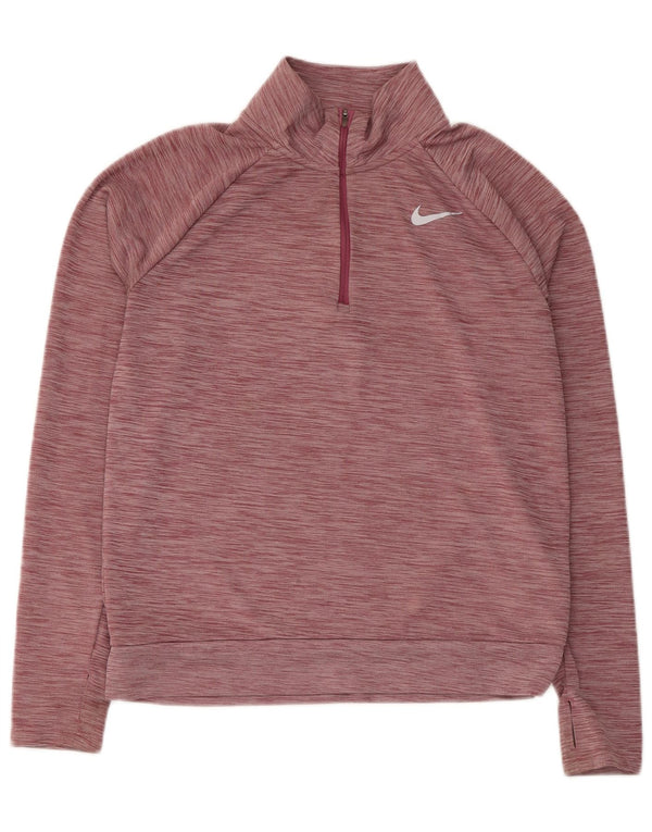 Nike Damen Dri Fit Sweatshirt mit Reißverschluss und Halsausschnitt, klein, Burgunderrot gefleckt