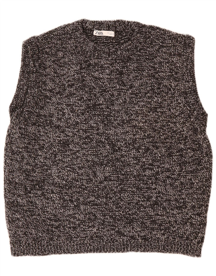 Zara Herren-Weste, Tanktop, klein, schwarz geflecktes Polyacryl