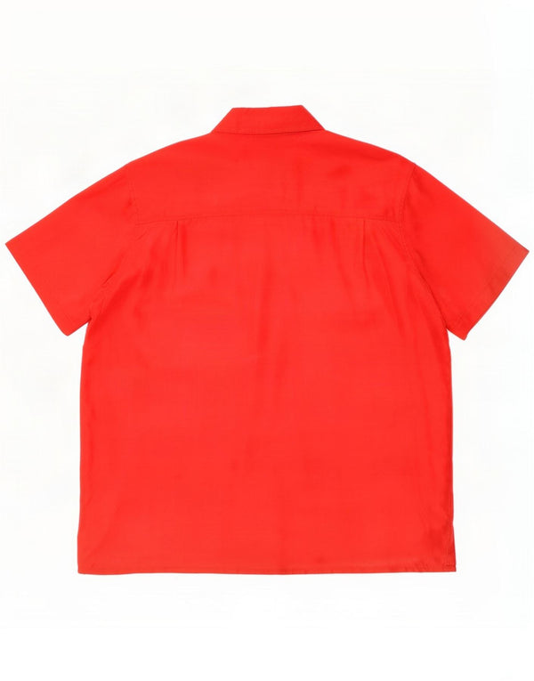 Vintage Damen Kurzarm-Oversize-Hemdbluse UK 10 Kleine rote Seide