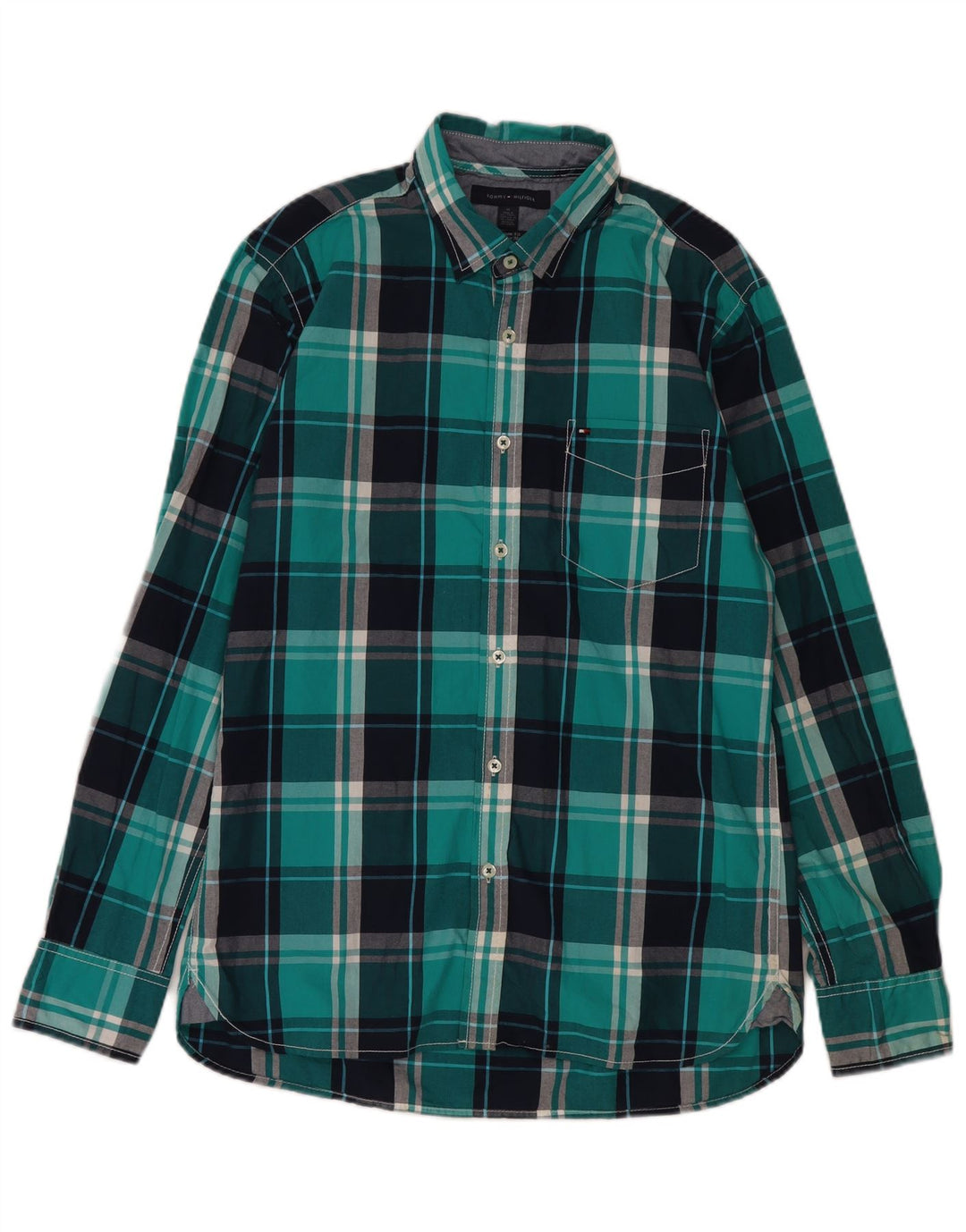 Tommy Hilfiger Herren-Hemd mit individueller Passform, mittelblau karierte Baumwolle