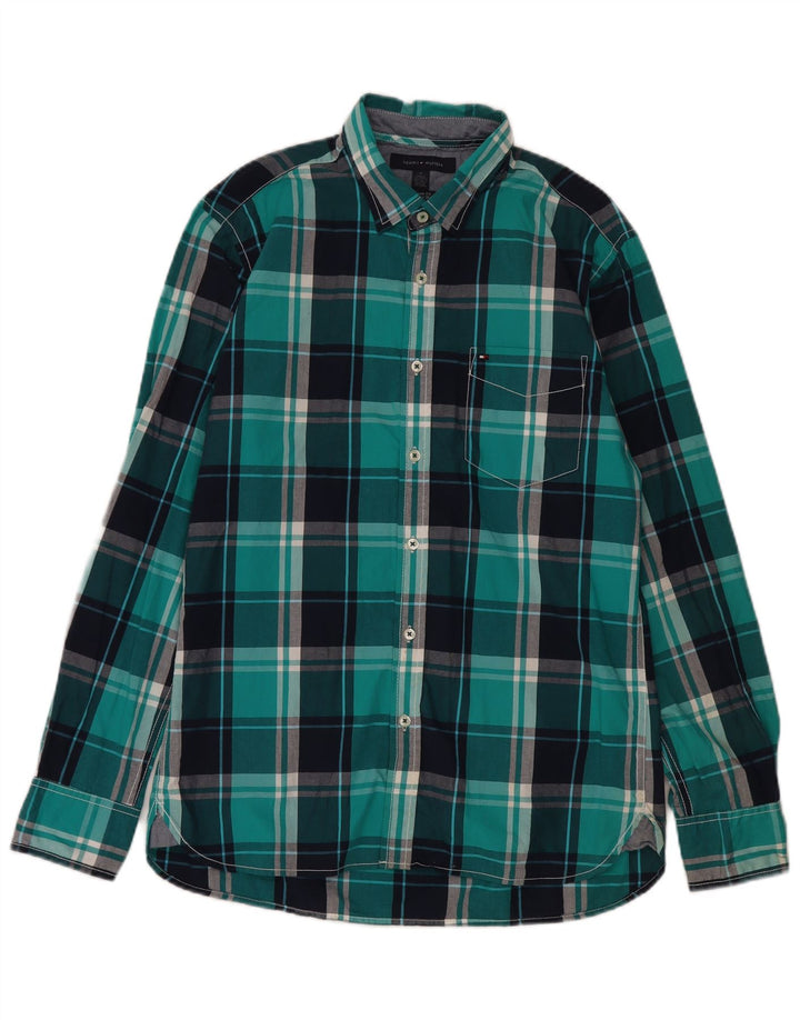 Tommy Hilfiger Herren-Hemd mit individueller Passform, mittelblau karierte Baumwolle