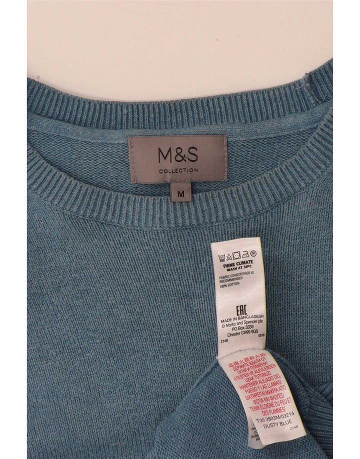 Marks & Spencer Herren-Pullover mit U-Boot-Ausschnitt, mittelblaue Baumwolle