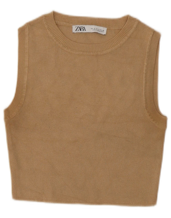 Zara Damen Crop Vest Top UK 10 Small Beige