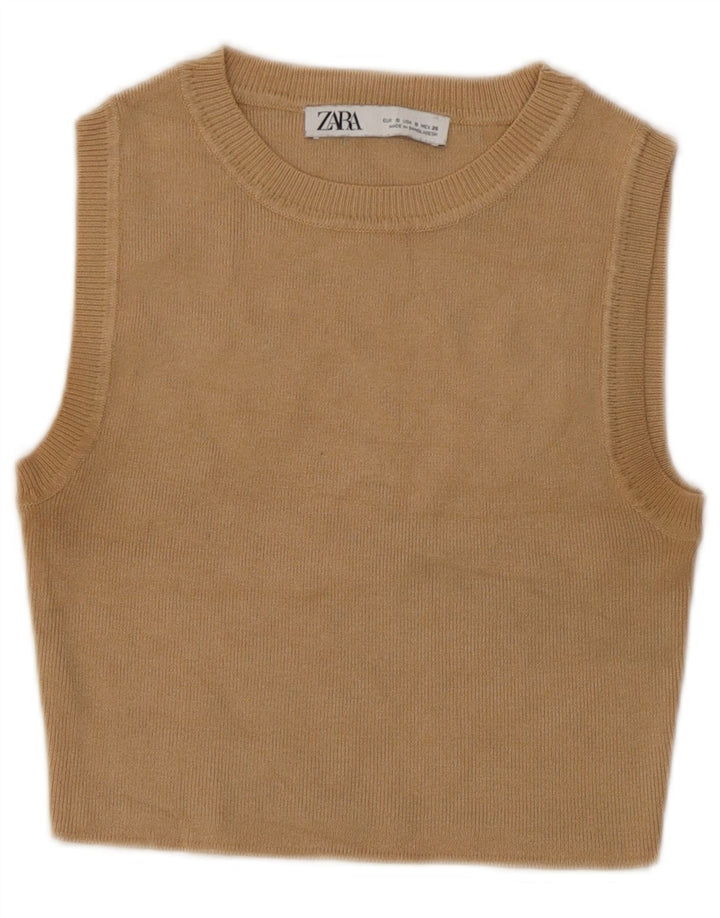 Zara Damen Crop Vest Top UK 10 Small Beige