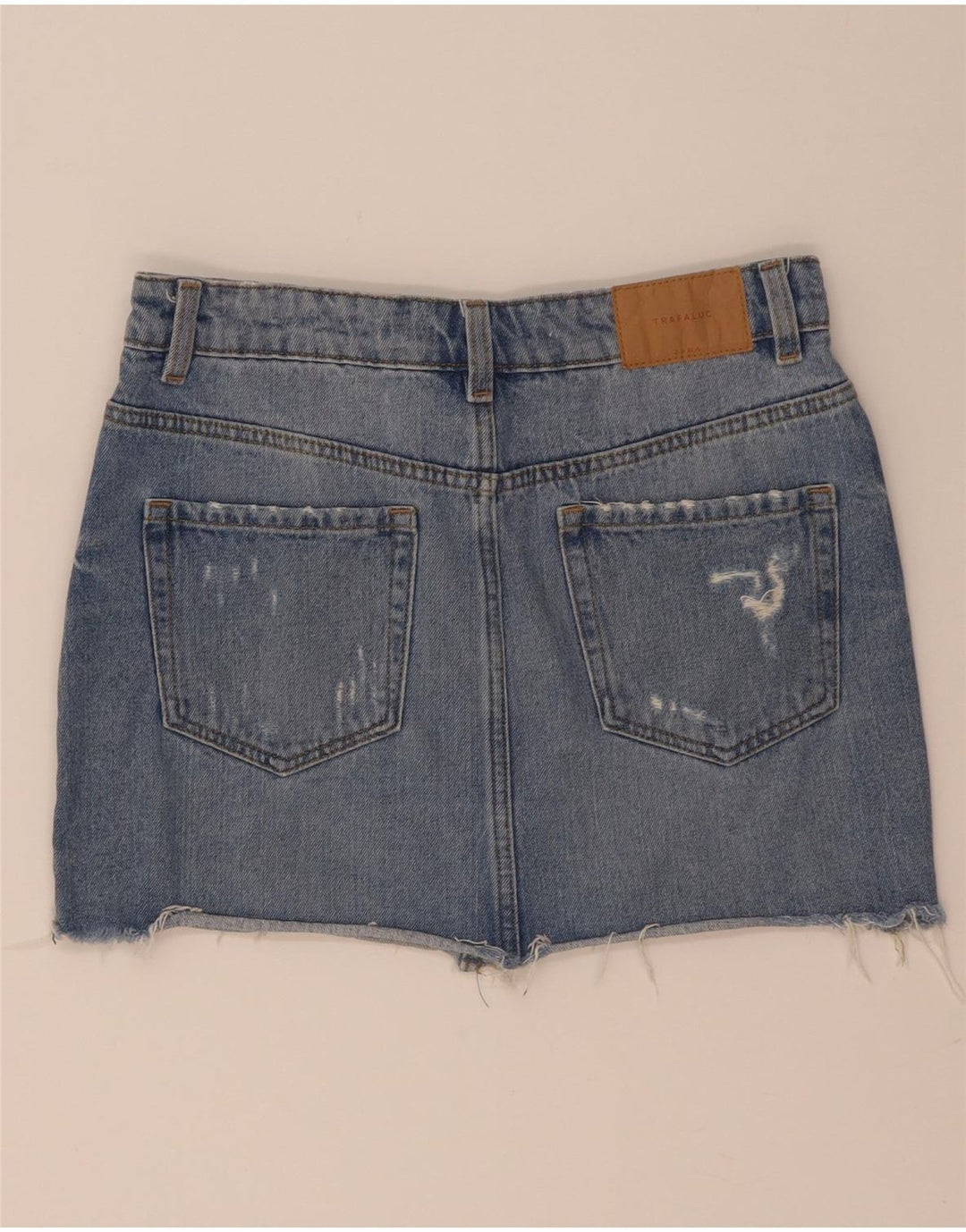 Zara Damen Mini-Jeansrock im Used-Look, Größe S, W26, Blau