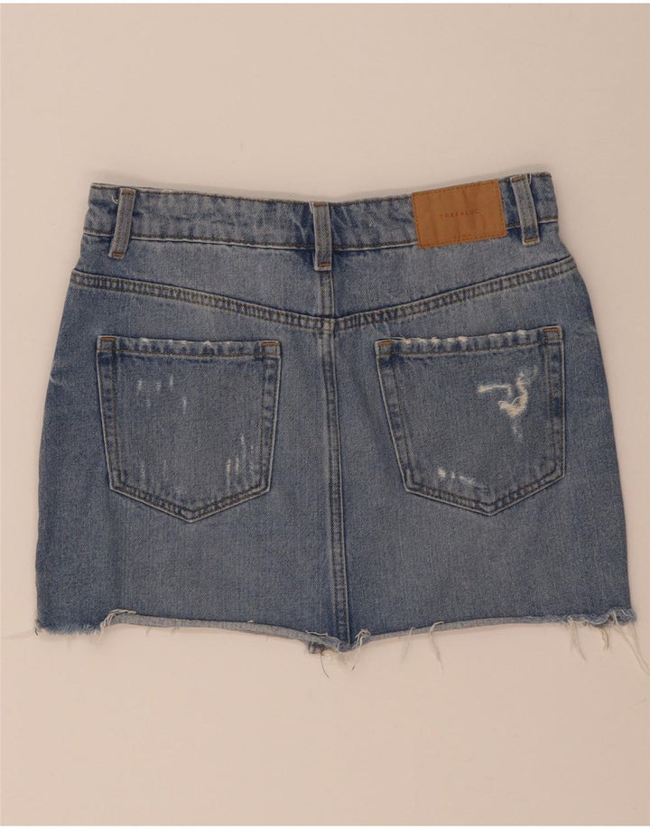 Zara Damen Mini-Jeansrock im Used-Look, Größe S, W26, Blau