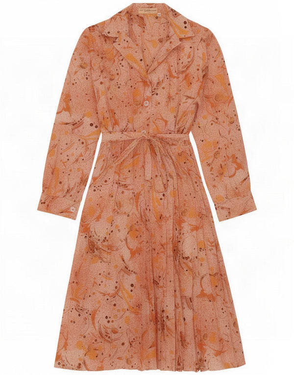 Vintage Damen-Hemdkleid mit Gürtel IT 42 Medium Orange Floral Retro